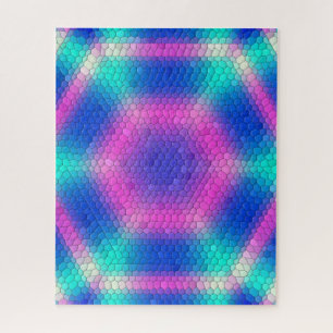 Rosa Hexagon-Mosaik auf blauem Hintergrund Puzzle