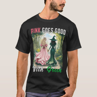 Rosa Hexe passt gut zu grüner Halloween-Hexe Wo T-Shirt