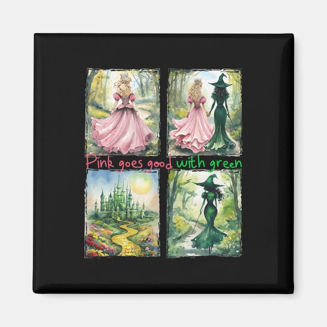 Rosa Hexe wird gut mit grüner Halloween-Hexe Magnet (Vorne)