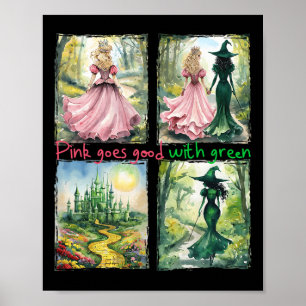 Rosa Hexe wird gut mit grüner Halloween-Hexe Poster