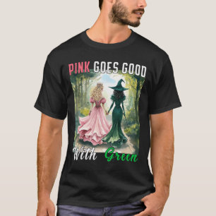 Rosa Hexe wird gut mit grüner Halloween-Hexe T-Shirt