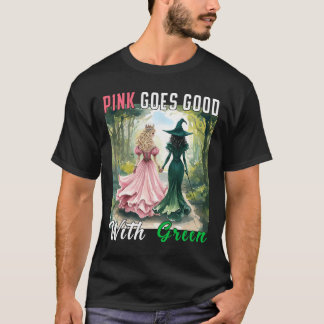 Rosa Hexe wird gut mit grüner Halloween-Hexe T-Shirt