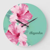 Rosa Hibisken Tropische Aquamarine Uhr