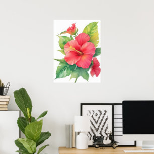 Rosa Hibiskus Aquarell Blume Poster