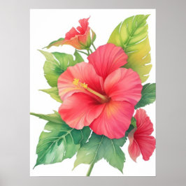 Rosa Hibiskus Aquarell Blume Poster