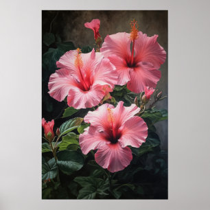 Rosa Hibiskus Blume Art Print Poster