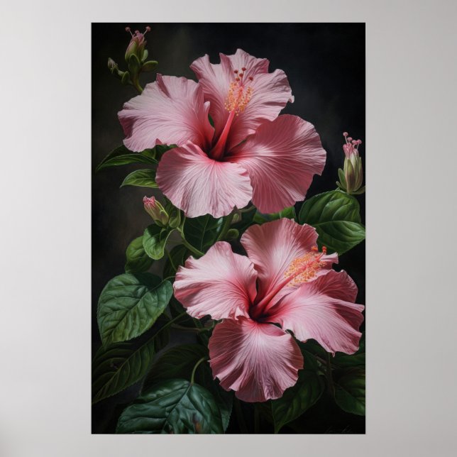 Rosa Hibiskus Blume Art Print Poster (Vorne)