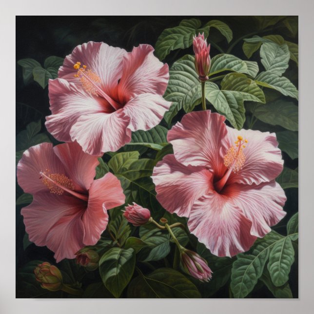 Rosa Hibiskus Blume Art Print Poster (Vorne)