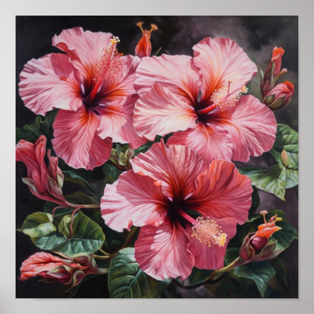 Rosa Hibiskus Blume Art Print Poster (Vorne)
