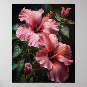 Rosa Hibiskus Blume Art Print Poster