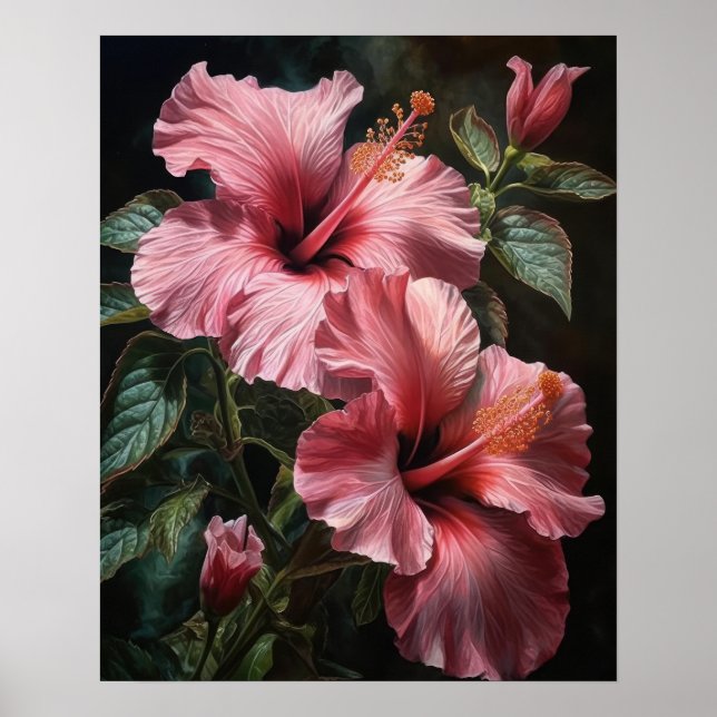 Rosa Hibiskus Blume Art Print Poster (Vorne)