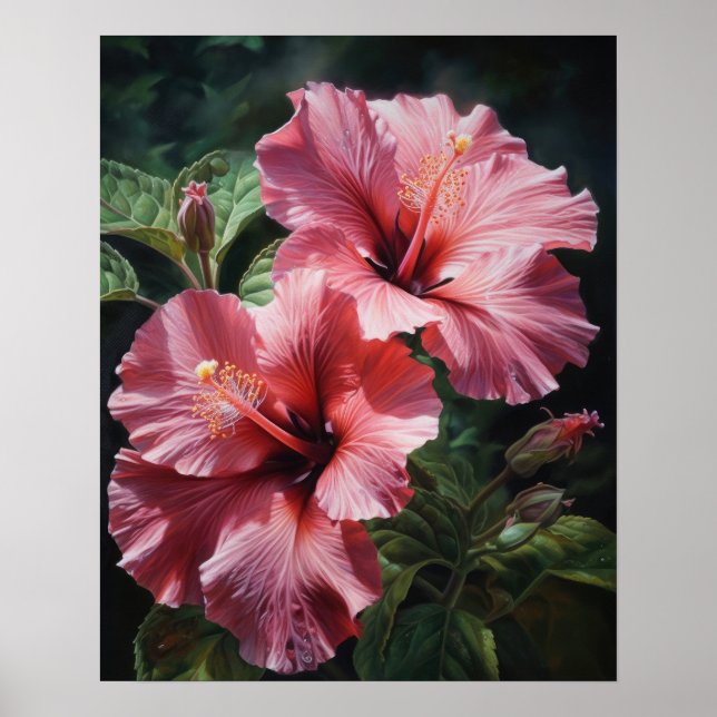Rosa Hibiskus Blume Art Print Poster (Vorne)