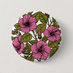 Rosa Hibiskus Blume Button