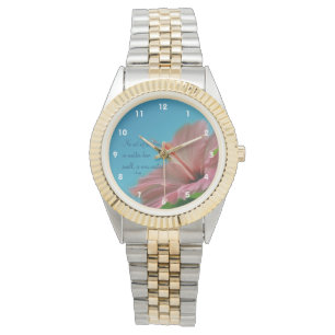 Rosa Hibiskus Blume Kindness Zitat Inspiration Armbanduhr