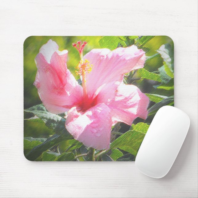 Rosa Hibiskus Blume Mousepad (Mit Mouse)