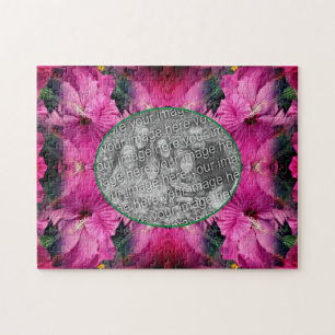 Rosa Hibiskus Blume Rahmen erstellen Sie Ihr eigen Puzzle