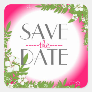 Rosa Hibiskus Blume Save the Date Aufkleber
