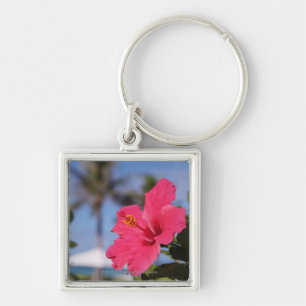Rosa Hibiskus-Blume Schlüsselanhänger