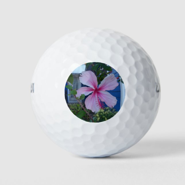 Rosa Hibiskus Blume und eine Hütte mit blauem Stra Golfball (Vorderseite)