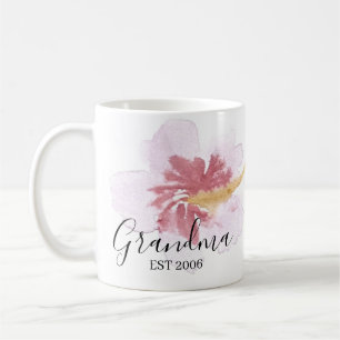 Rosa Hibiskus-Blumen-Hand-Wasserfarbe-Mama-Oma Kaffeetasse