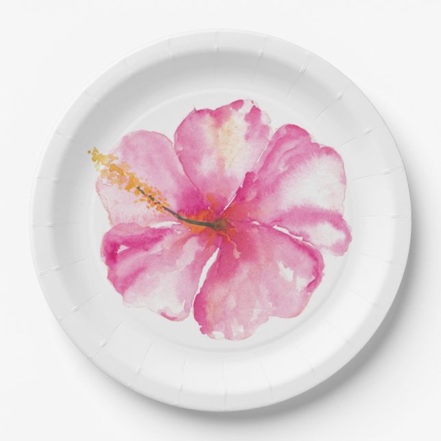 Rosa Hibiskus-Blumen-Papierteller Pappteller (Vorderseite)