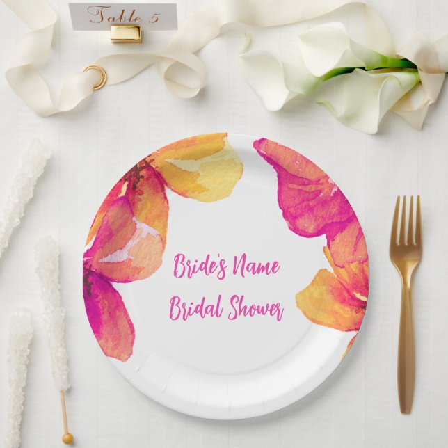 Rosa Hibiskus Blumendusche Einladung Pappteller (Hochzeit)