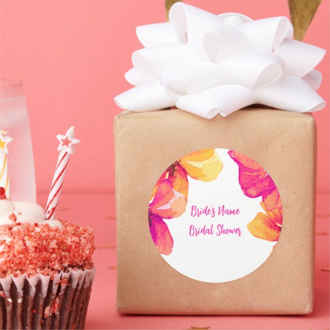 Rosa Hibiskus Blumendusche Einladung Runder Aufkleber (Party)