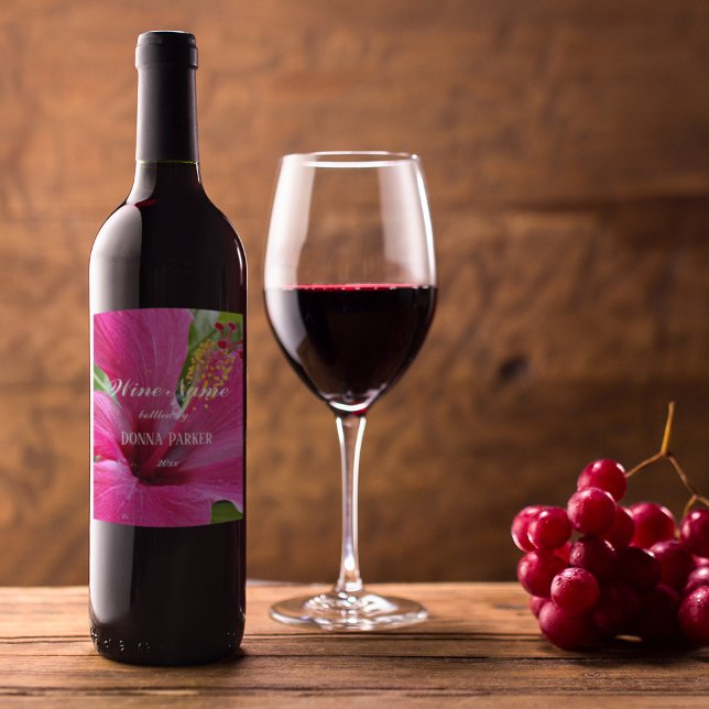 Rosa Hibiskus Blütenblüte Personalisiert Weinetikett (In Situ Glass of Wine)