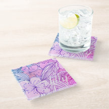 Rosa Hibiskus Doodle Zeichnend Glass Untersetzer