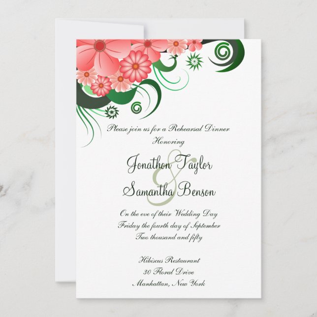 Rosa Hibiskus Hochzeit Probe Abendessen Einladung (Vorderseite)