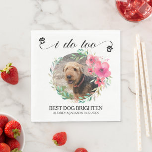 Rosa Hibiskus-Kranz mit Hunden Foto Hochzeit Serviette
