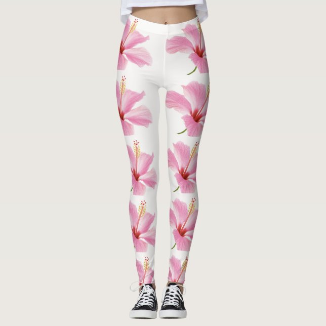 Rosa Hibiskus Leggings (Vorderseite)