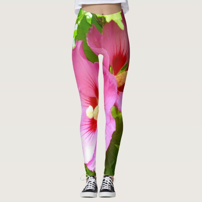 Rosa Hibiskus Leggings (Vorderseite)