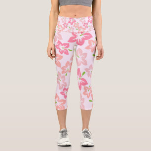 Rosa Hibiskus, rosa Blume, Muster von Blume Capri Leggings