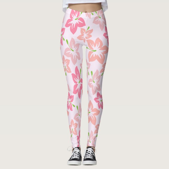 Rosa Hibiskus, rosa Blume, Muster von Blume Leggings (Vorderseite)