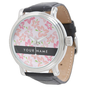 Rosa Hibiskus, rosa Blüten, Ihr Name Armbanduhr