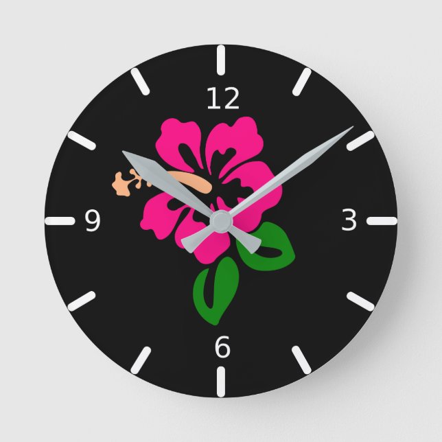Rosa Hibiskus Runde Uhr (Vorderseite)