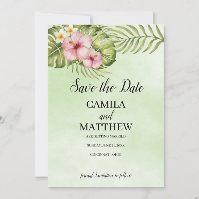 Rosa Hibiskus Save The Date (Vorderseite)