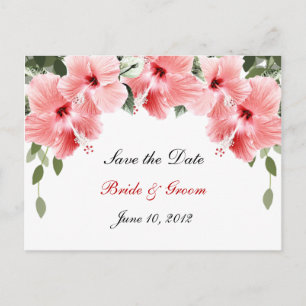 Rosa Hibiskus-Save the Date Postkarte