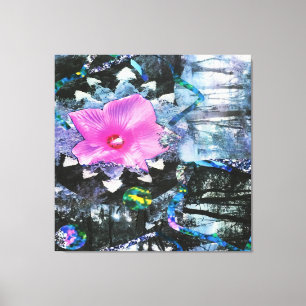 Rosa Hibiskus Schwarz-Weiß-Landschaft-Collage Leinwanddruck