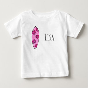 Rosa Hibiskus Surfboard mit benutzerdefinierbarem  Baby T-shirt
