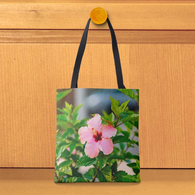 Rosa Hibiskus-Tragetasche (Tote bag with pink hibiscus)
