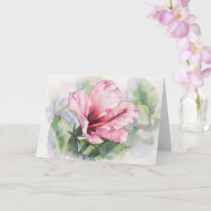 Rosa Hibiskus-Tropenblumen-Kunst-Notizkarte Karte
