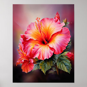 Rosa Hibiskus-Tropenblumen-Wandkunst Poster