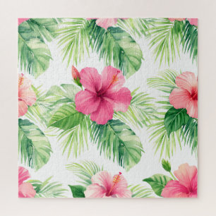 Rosa Hibiskus-Tropenpalme Aquarell Puzzle
