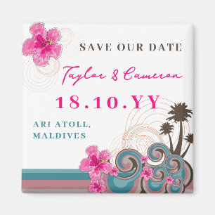 Rosa Hibiskus Tropical Waves Beach Save the Date Magnet