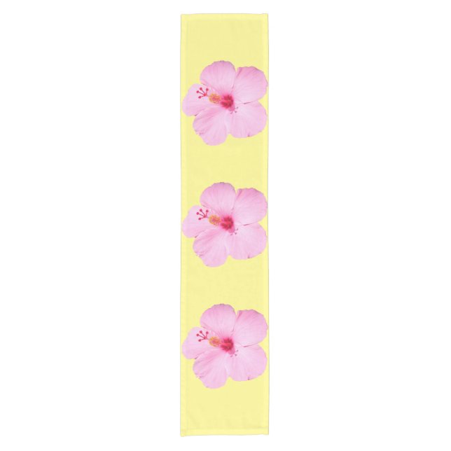 Rosa Hibiskus Tropische Blume Kurzer Tischläufer (Vorderseite)