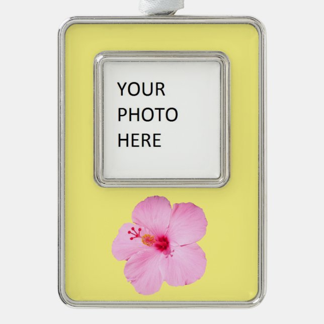 Rosa Hibiskus Tropische Blume Rahmen-Ornament Silber (Vorderseite)