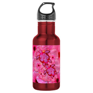 Rosa Hibiskus und Honu Schildkröten Edelstahlflasche