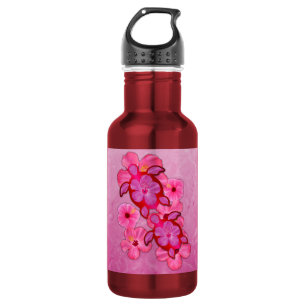 Rosa Hibiskus und Honu Schildkröten Edelstahlflasche